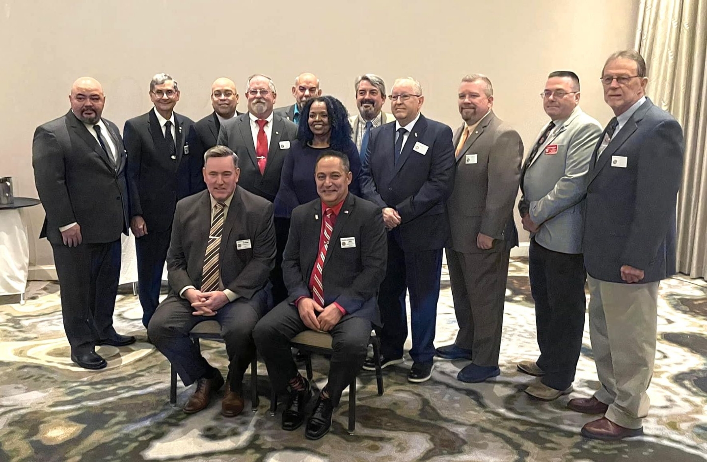 Eastern Conference in New Hampshire. A group shot of all of the Eastern Conference National Council Members with Cmdr and Sr. Vice Commanders -in -Chiefs Tim Borland and Duane Sarmiento, State Commander Mario Richards with Chief Borland, Dave Gerrne, John Kennedy and Matt Seback with the chief and Adjutant General Dan West with John Kennedy and other conference members.  